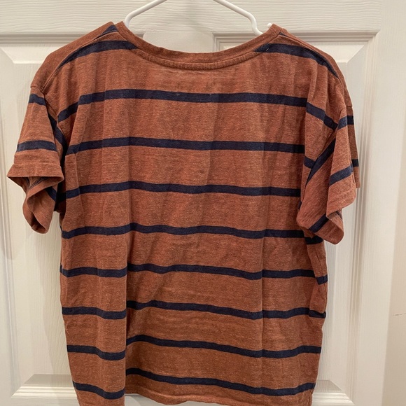 Carly Jean Los Angeles Brown and Blue Striped Tee - Picture 3 of 4